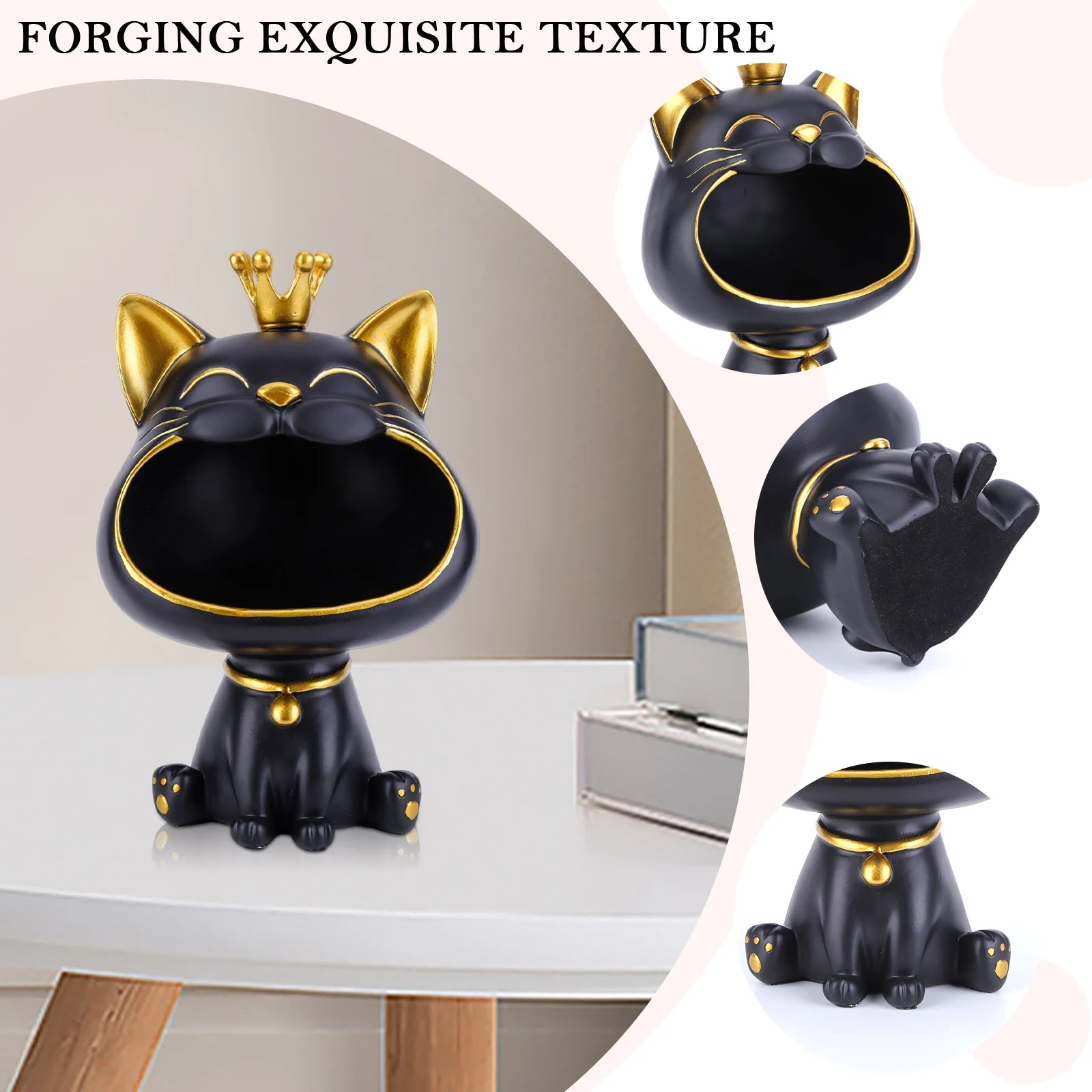 Laughing Cat Statue Resin Lucky Cat Statue Decoration Creative Big Mouths Cat Statue Cute Desktop Storage Accessories