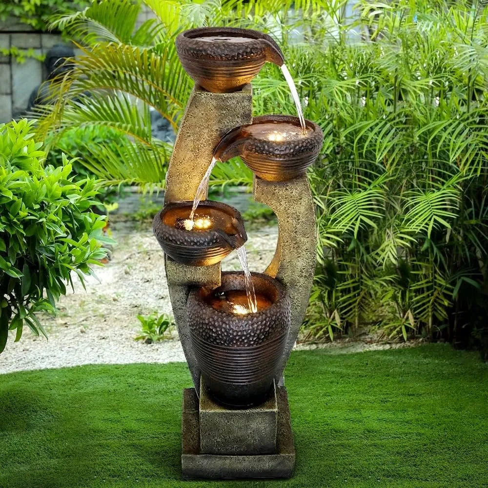 40” Outdoor Garden Fountains With Contemporary Design & led Lights.