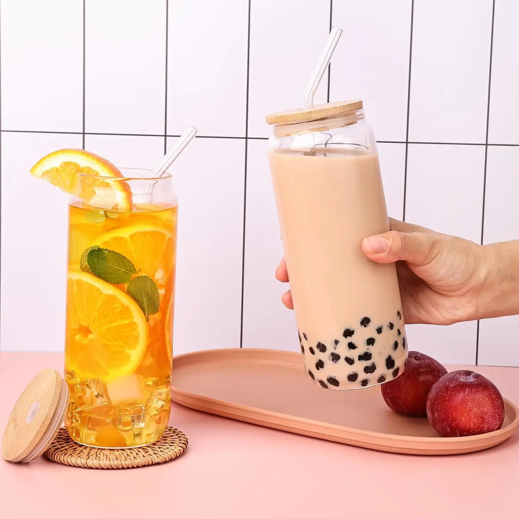 Drinking Glasses with Bamboo Lids.