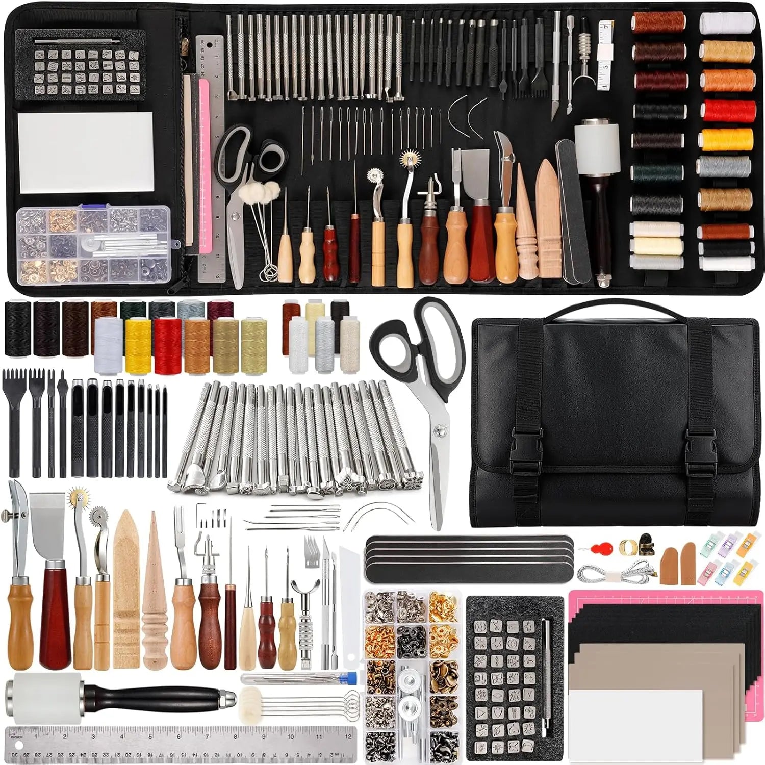 160-Piece Professional Leather Craft Tool Kit with Storage Bag for Stamping, Sewing, Carving, Cutting & Punching