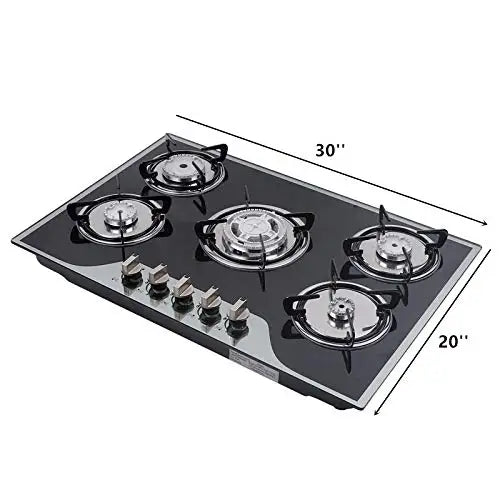 Gas Cooktop 30 Inch Gas Stove Cooktop Stove Burner Tempered Glass Built in 5 Burners Gas Hob Grate Stovetop Lpg/Ng Convertible (