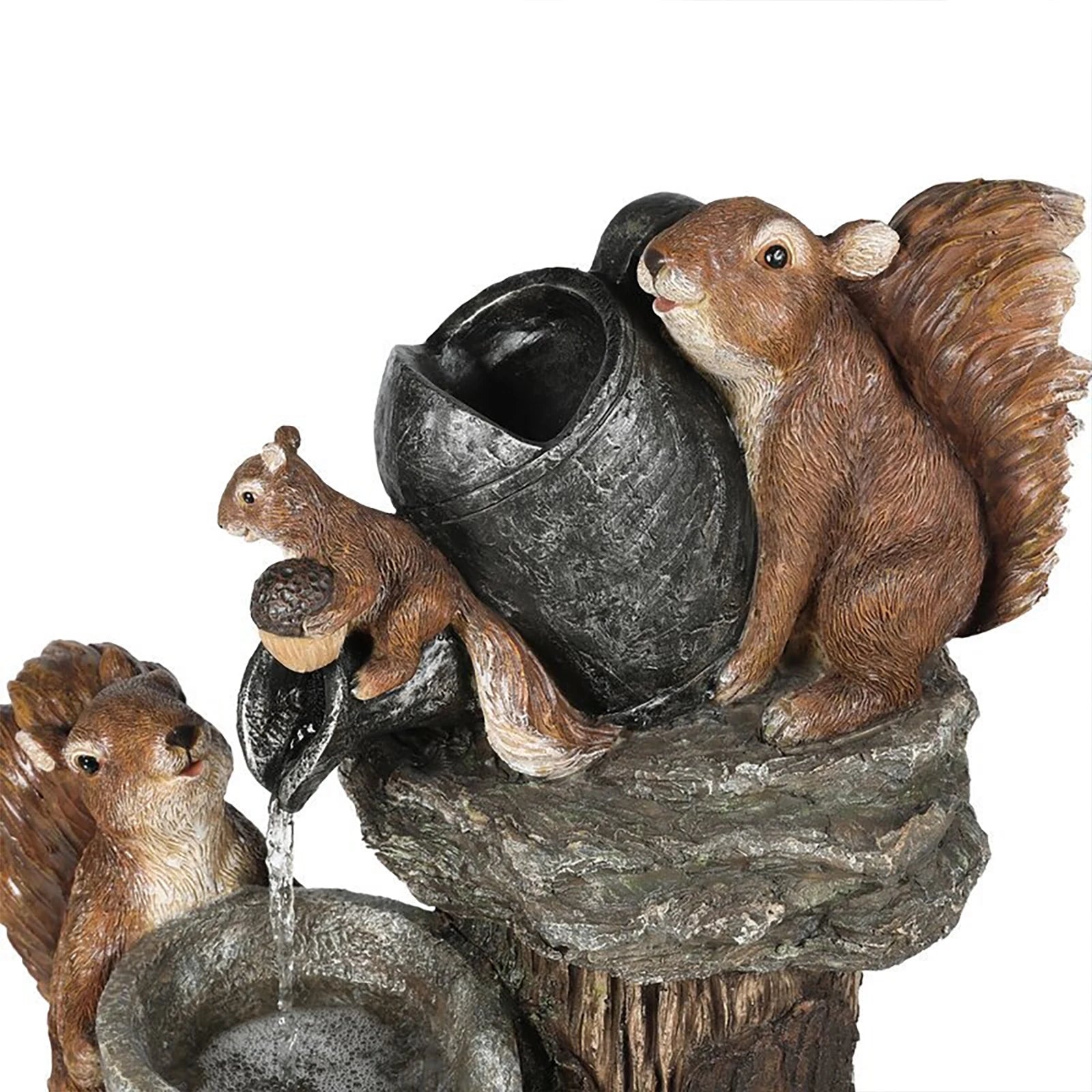 Duck /Squirrel Fountain Ornament Water Fountain Squirrel Statue Landscaping Decor with Light.