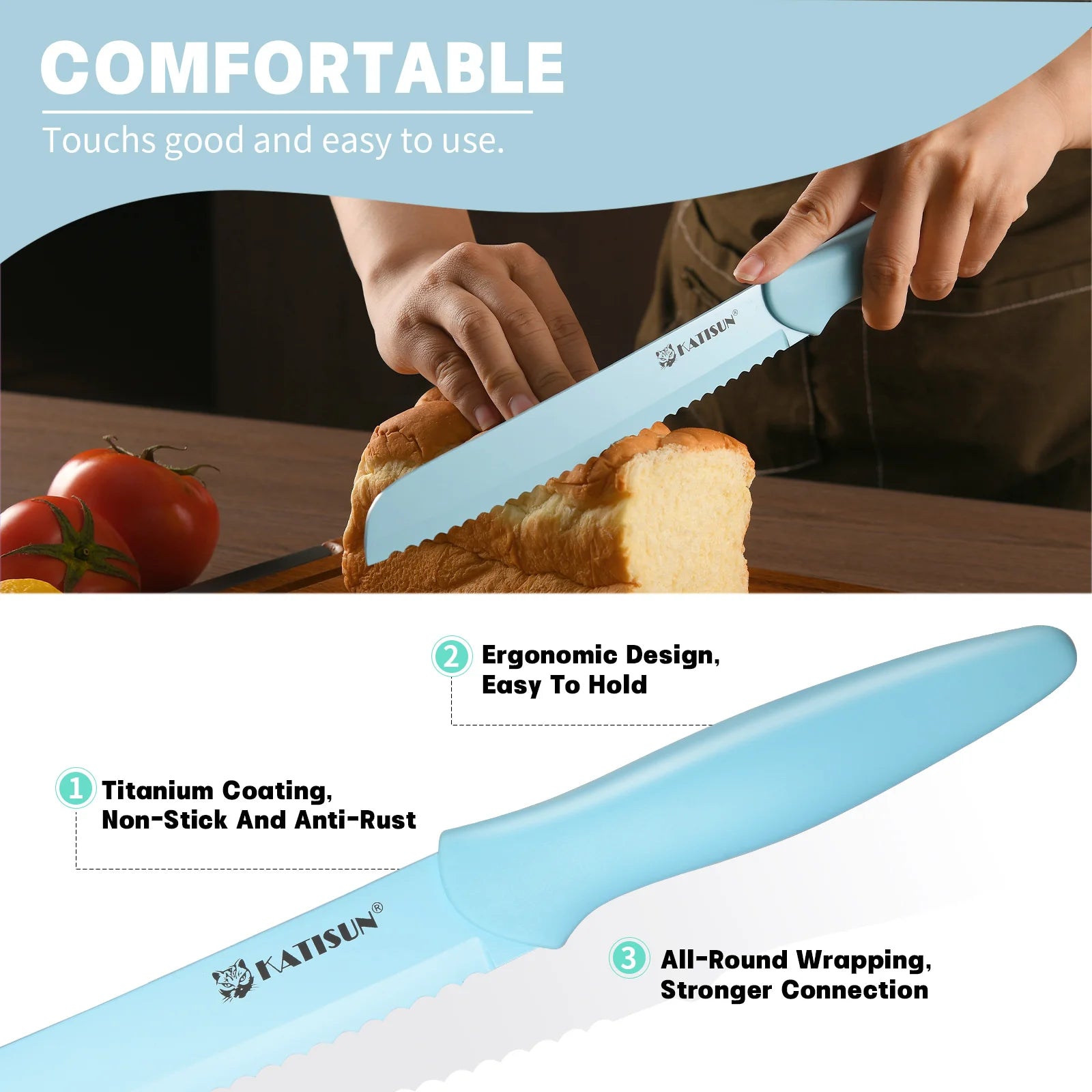 14 Pieces Blue Kitchen Knife Color Block Set , Anti-Rust Color Titanium Coated Carbon Steel, 12 Knives with Shears and Block