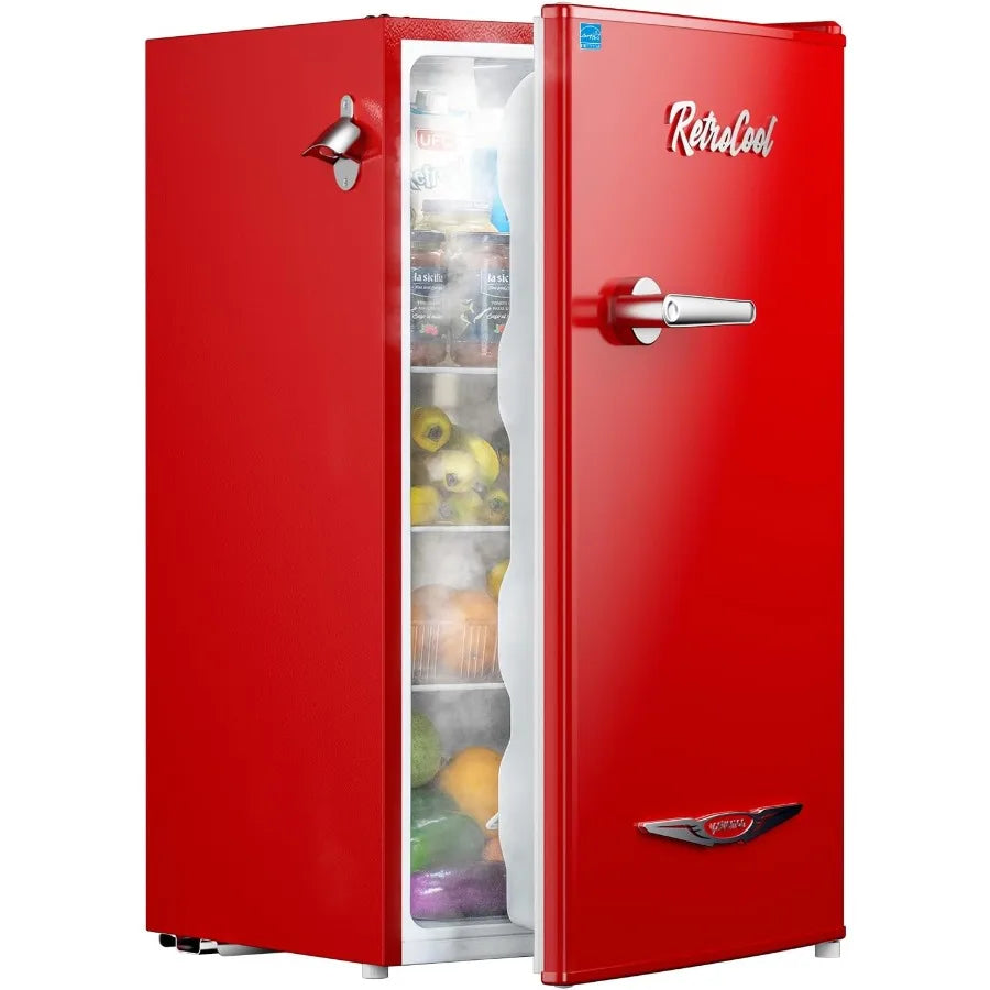3.2 Cu.Ft Retro Mini Fridge with Bottle Opener for Bedroom Office Dorm Energy Saving Design Adjustable Thermostat Metal Handle