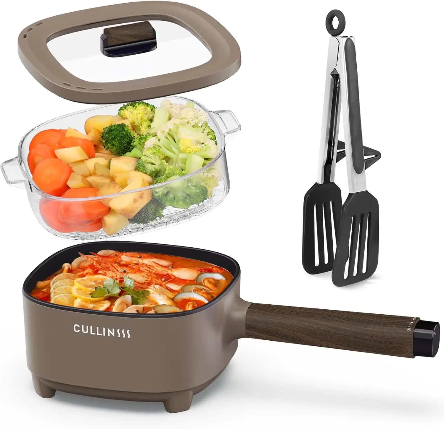 2L Electric Hot Pot with Steamer, Portable Multi-Cooker for Dorm, Office & Travel, Nonstick Coating Included