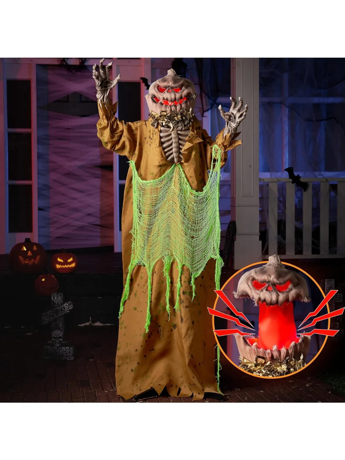 67" Halloween Animated Pumpkin Ghost Decorations Outdoor with Pop Up Head.