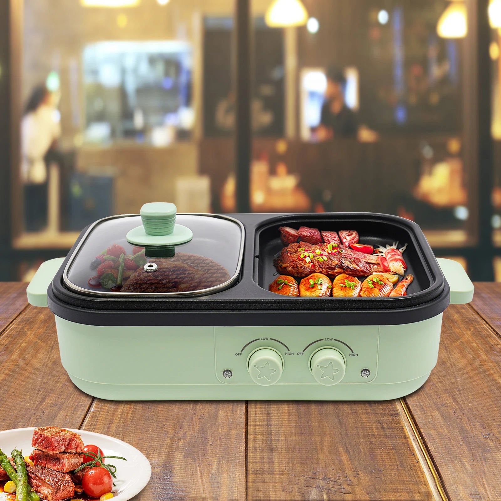 Cookware set-2-in-1 Hot Pot and Grill: Dual Heating Zones for Simultaneous Cooking, Perfect for Family and Friend Gatherings