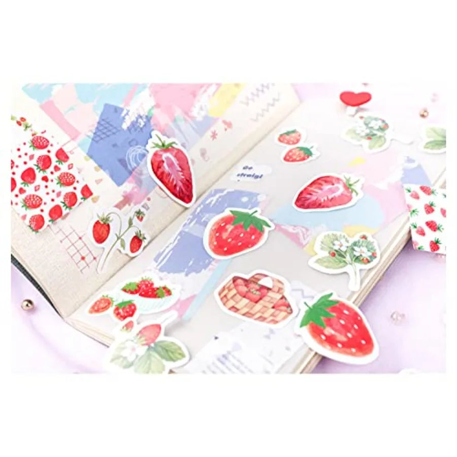 90 PCS Strawberry-Themed Stickers Labels for Personal Diary Planner Scrapbook Album and Notebook.