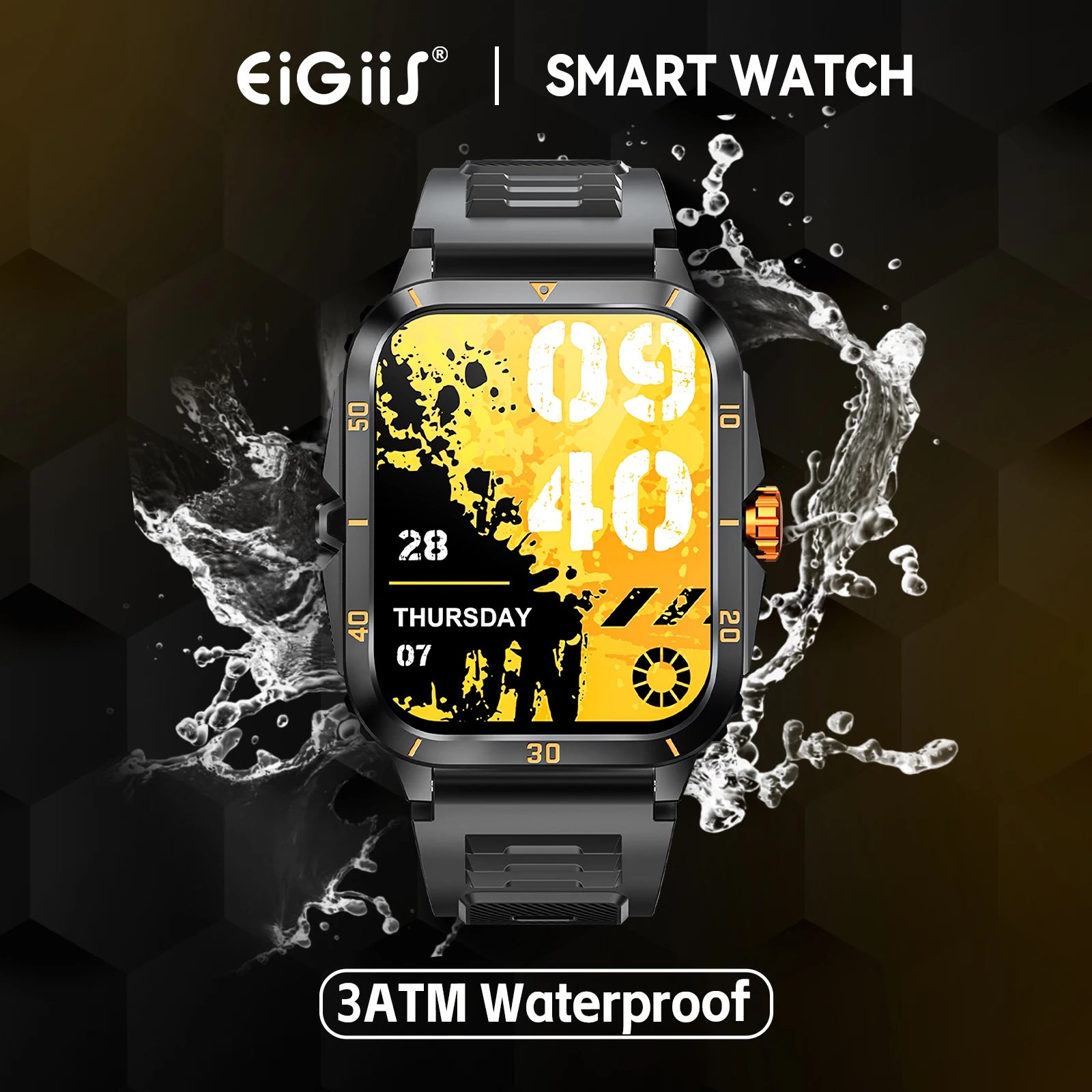 Smart Watch 3ATM Waterproof 1.96" IPS Screen Military KT71 Men 100+ Sport Mode Heart Rate Blood Pressure Bluetooth Call
