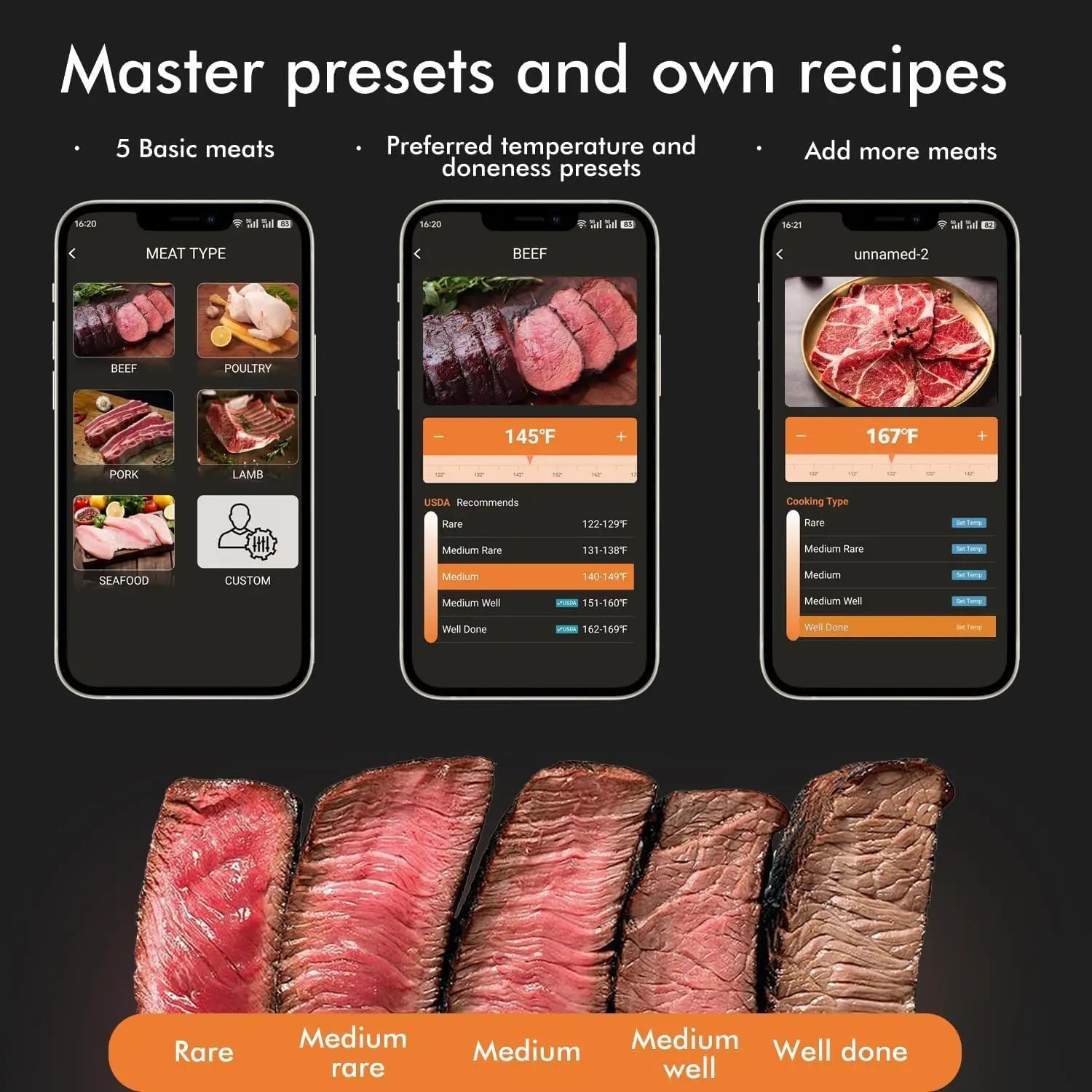 Wireless Meat Thermometer with Bluetooth, Dual Sensors for BBQ Grill Smoker, iOS Android App Monitoring
