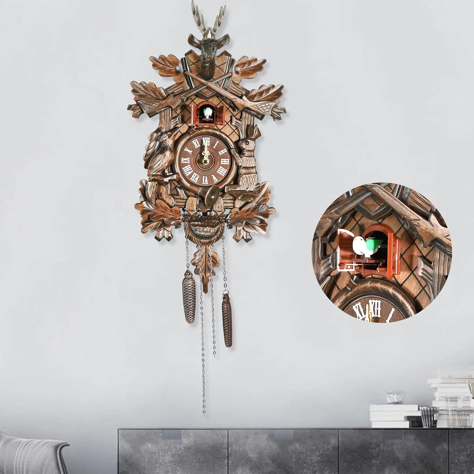 Cuckoo Wall Clock, German Traditional Black Forest Cuckoo Clock Style Cuckoo Clock for Living Room, Bedroom, Study, Office, Gift
