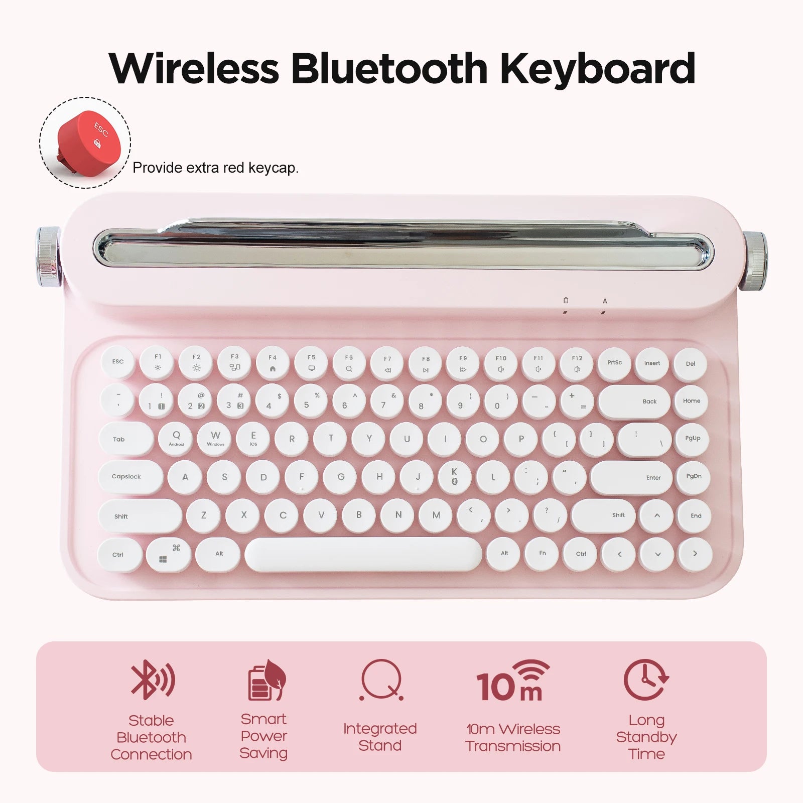 Retro Typewriter Aesthetic Keyboard, 75% Compact Wireless Keyboard with Integrated Stand for Multi-Device