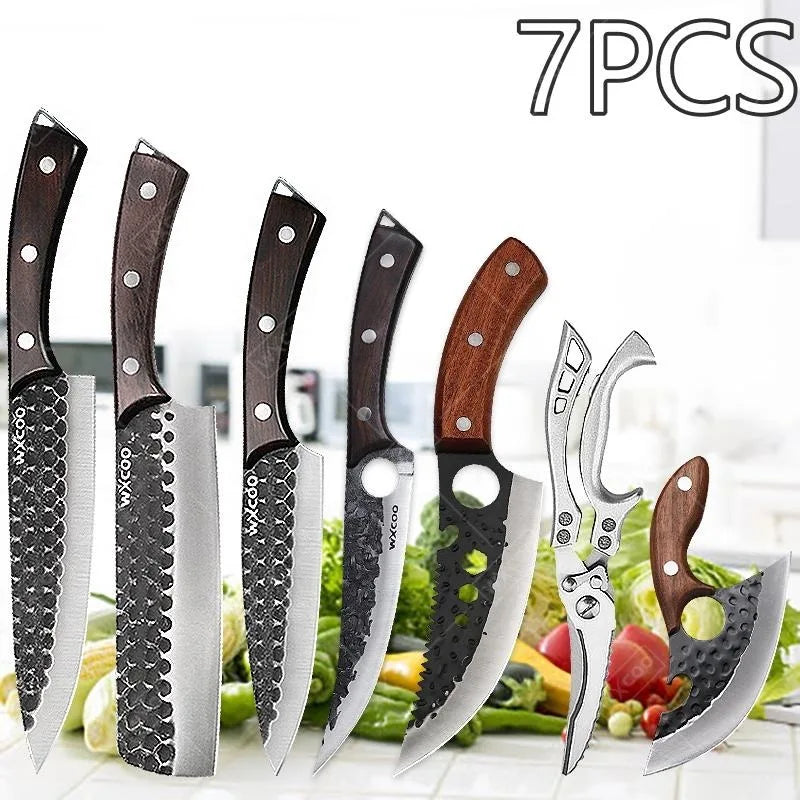 7PCS Kitchen Chef Knife High Quality Stainless Steel Multipurpose Set Includes Boning Barbecue Fish Utility Mini Cheese Pizza