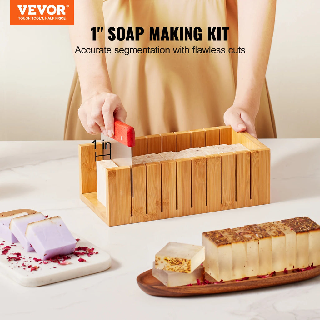 Soap Making Kit Bamboo Cutting Box and Inner Box with Silicone Mold Stainless Steel Straight Cutter and Wavy Cutter