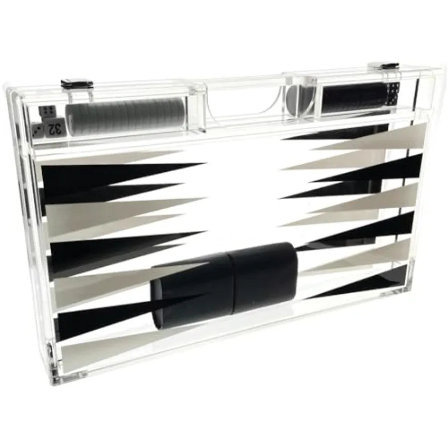 Luxe Acrylic Backgammon Set Deluxe Portable Folding Game Set with Dice and Cups for Home Travel and Social Gatherings Elegant B