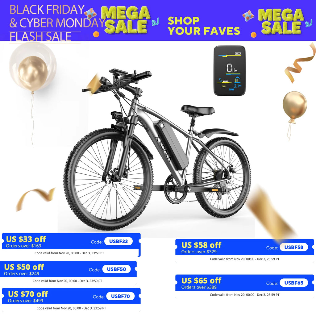 26'' Electric Bike 1000W Peak Motor 40 Miles 25MPH EBike 7 Speed Waterproof