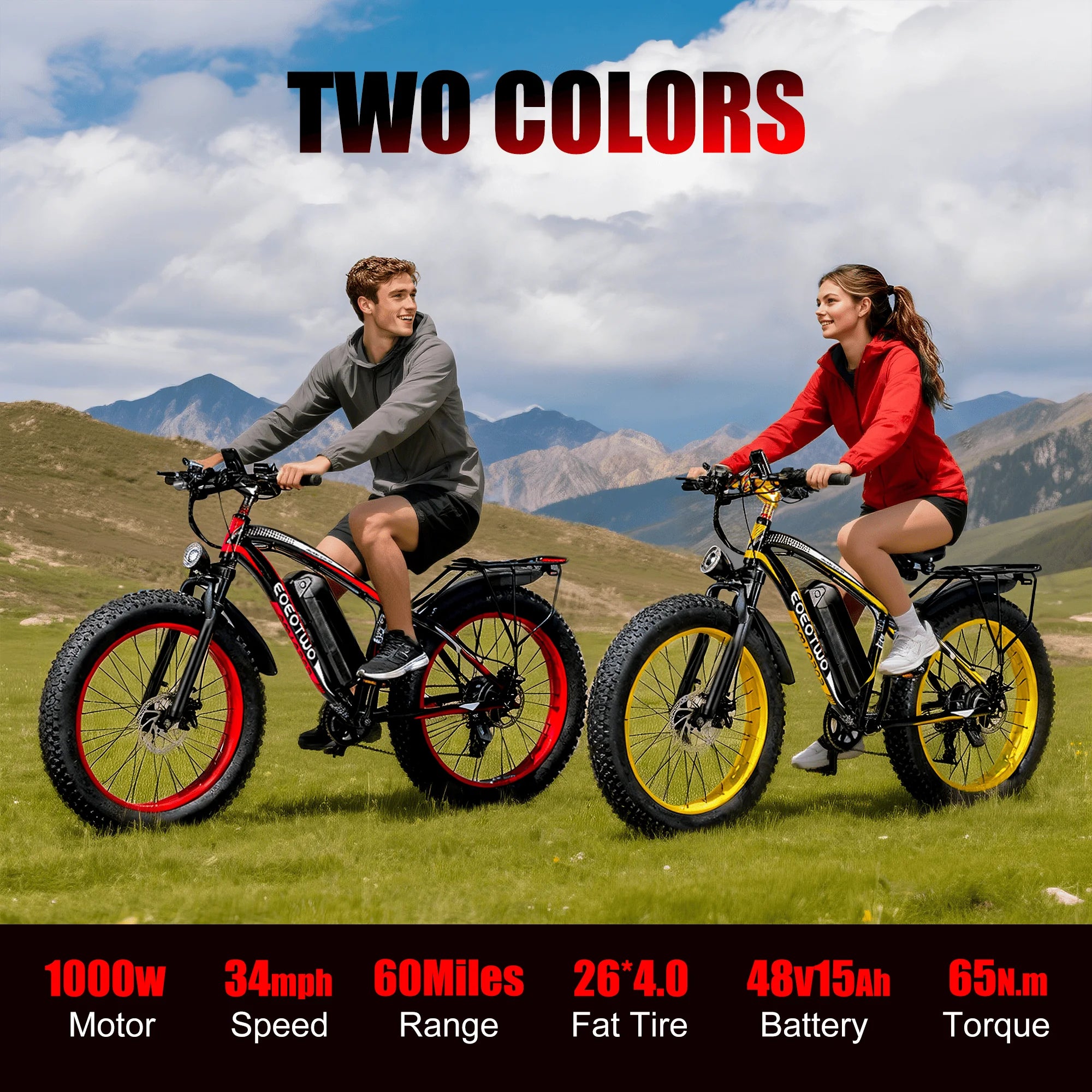 EOEOTWO E01 Electric Bike Adult 26" Fat Tire 1500W Peak Motor Electric Bicycle 34Mph Mountain E Bike 60Mile Range E Bike UL2849