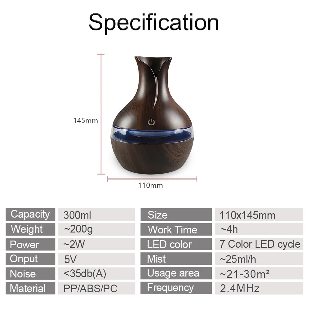 Mini USB Diffuser Air Humidifier with 7-Colors LED night light Aromatherapy Diffuser.