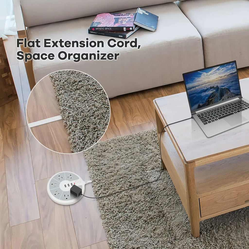 American Standard Disc Power Strip with 3 USB Sockets for Office, School, Family and Other Scenes