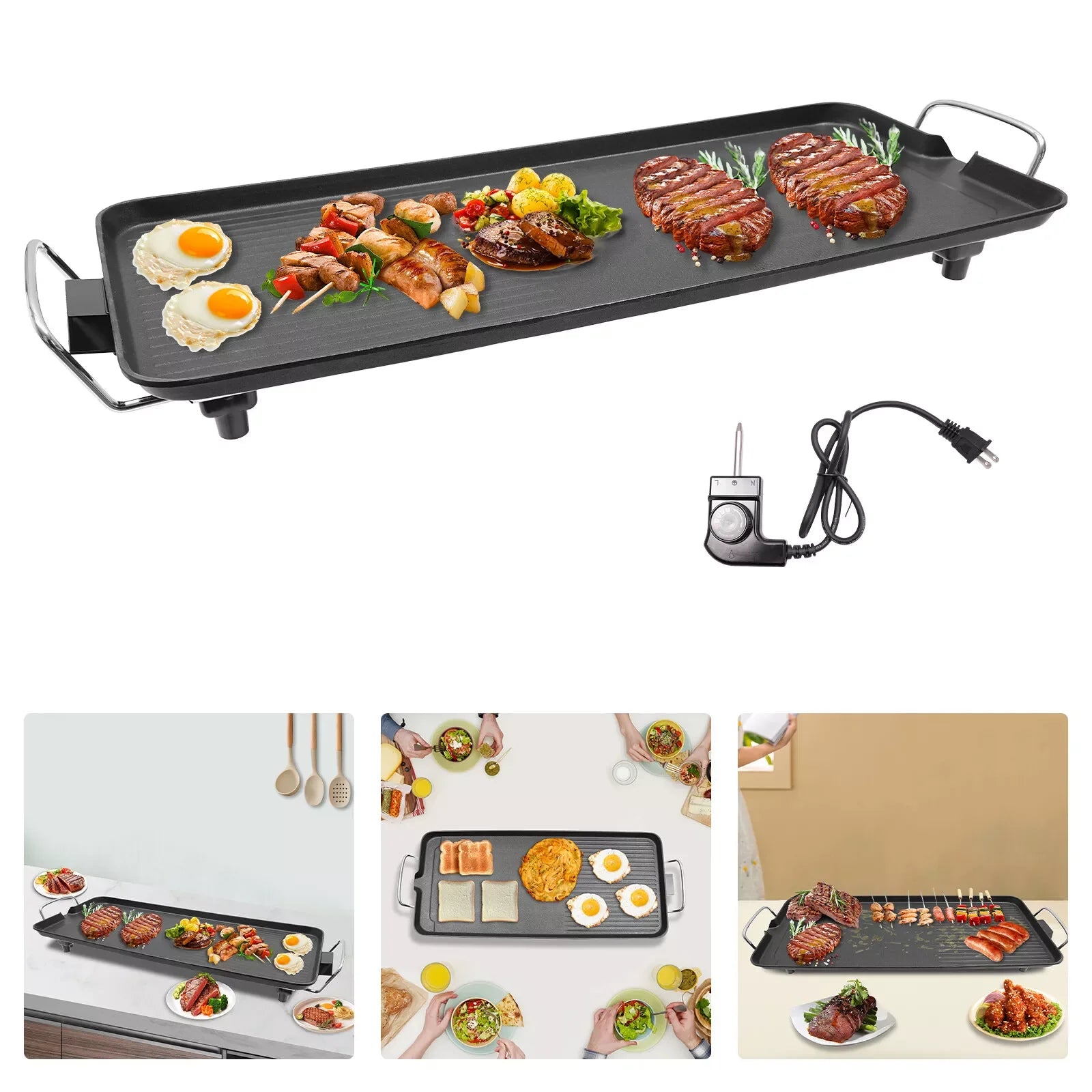 Smokeless Outdoor Electric BBQ Grill Portable Tabletop Barbecue Grill 1500W Aluminum Alloy