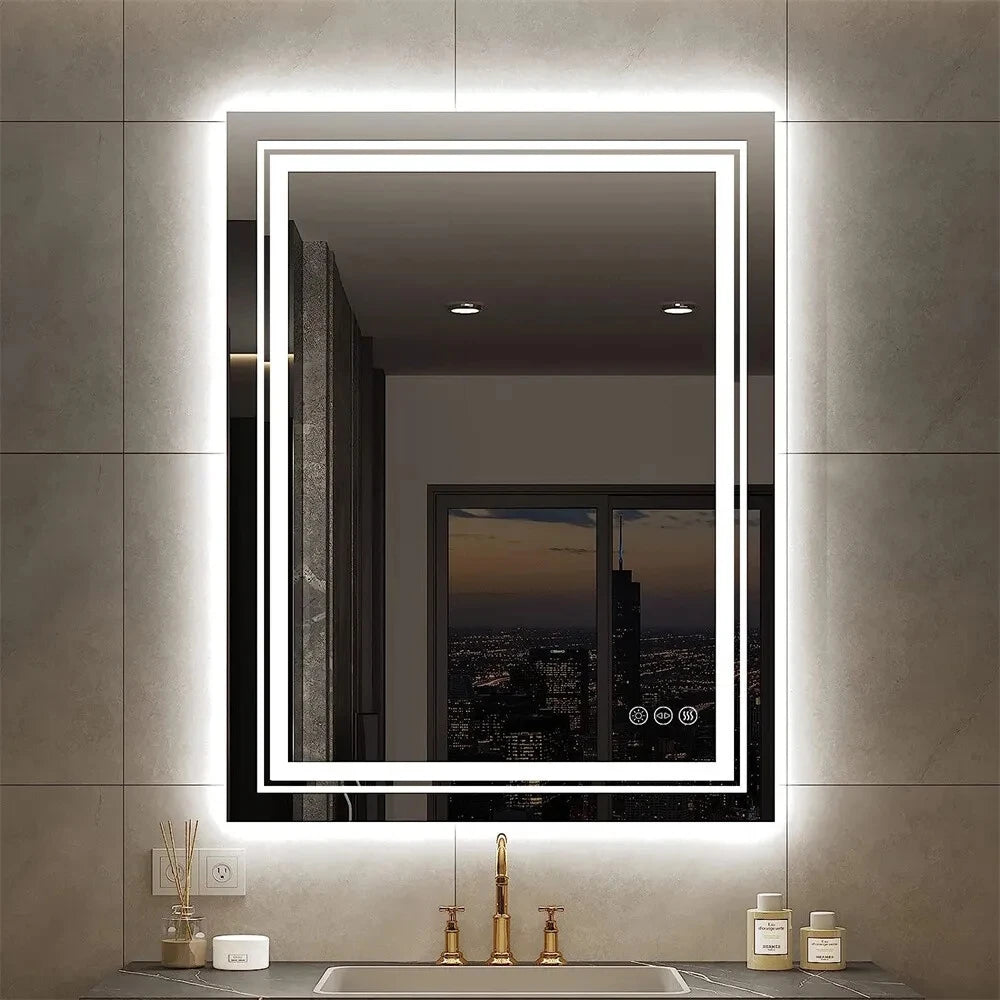 LED Front Backlit Dimmable Vanity Wall Mirror HD Anti-fog