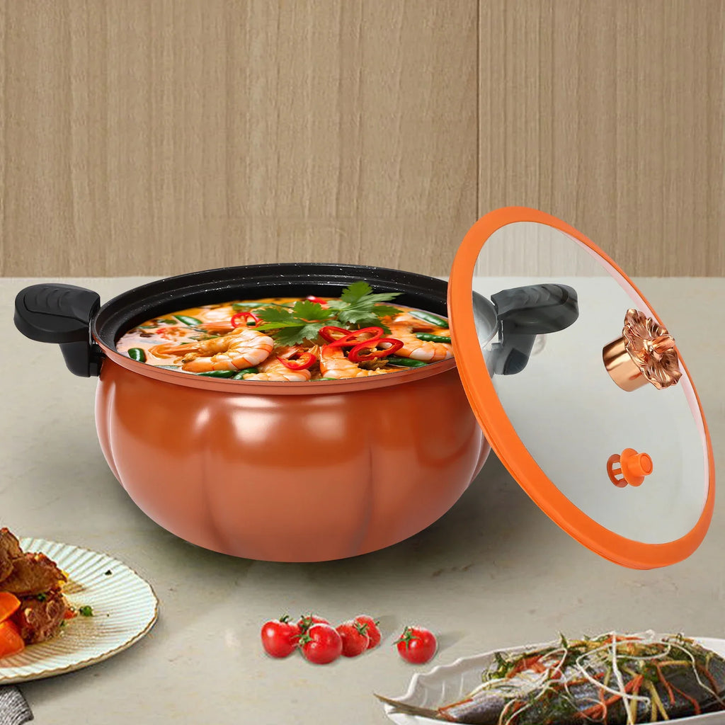 Pumpkin Shaped Micro Pressure Cooker 8L/2.11gal, Non-Stick Maifan Stone Pot, Safe for Gas Stoves & Open Flames, Compact Soup