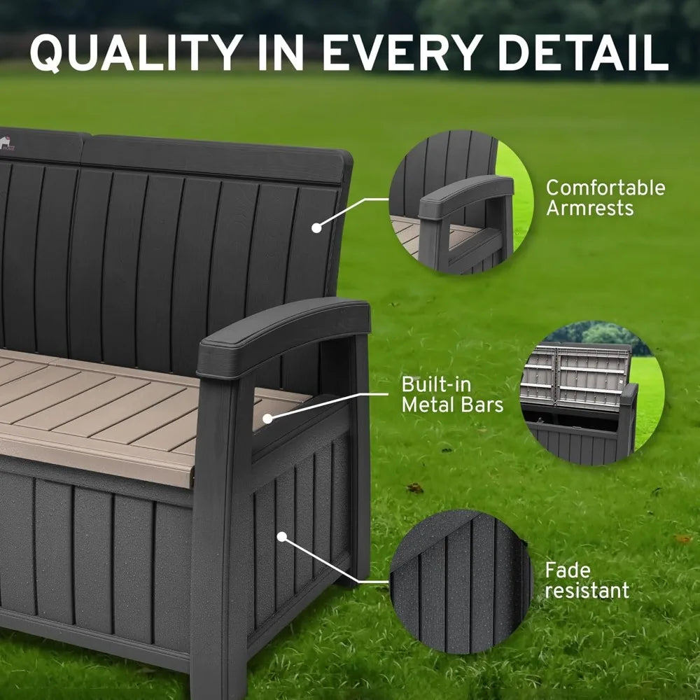 3 Seat Outdoor Storage Bench - 90 Gallon Capacity.