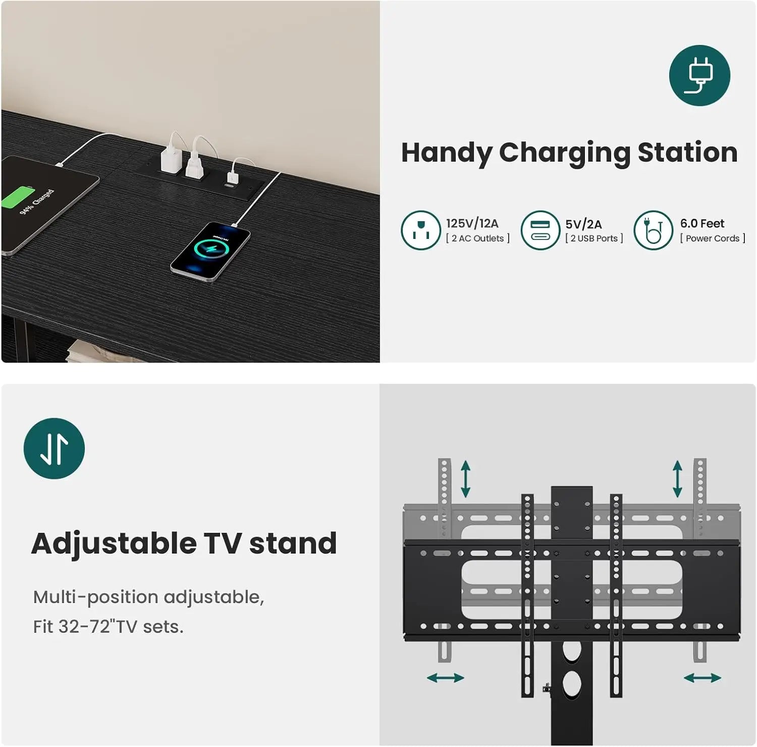 TV Stand with Mount for 32/55/65/70 inch TVs, 51.2" LED TV Stand with Power Outlets & Storage, Entertainment Center with Storage