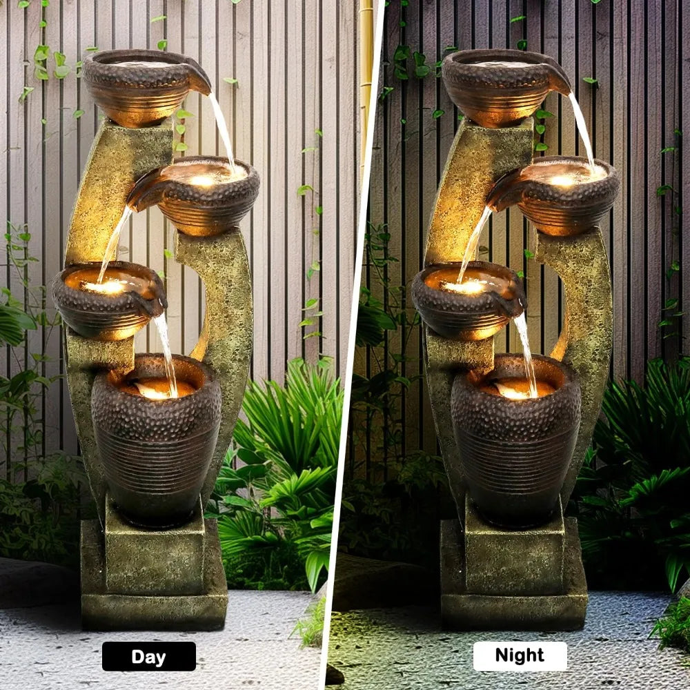 40” Outdoor Garden Fountains With Contemporary Design & led Lights.