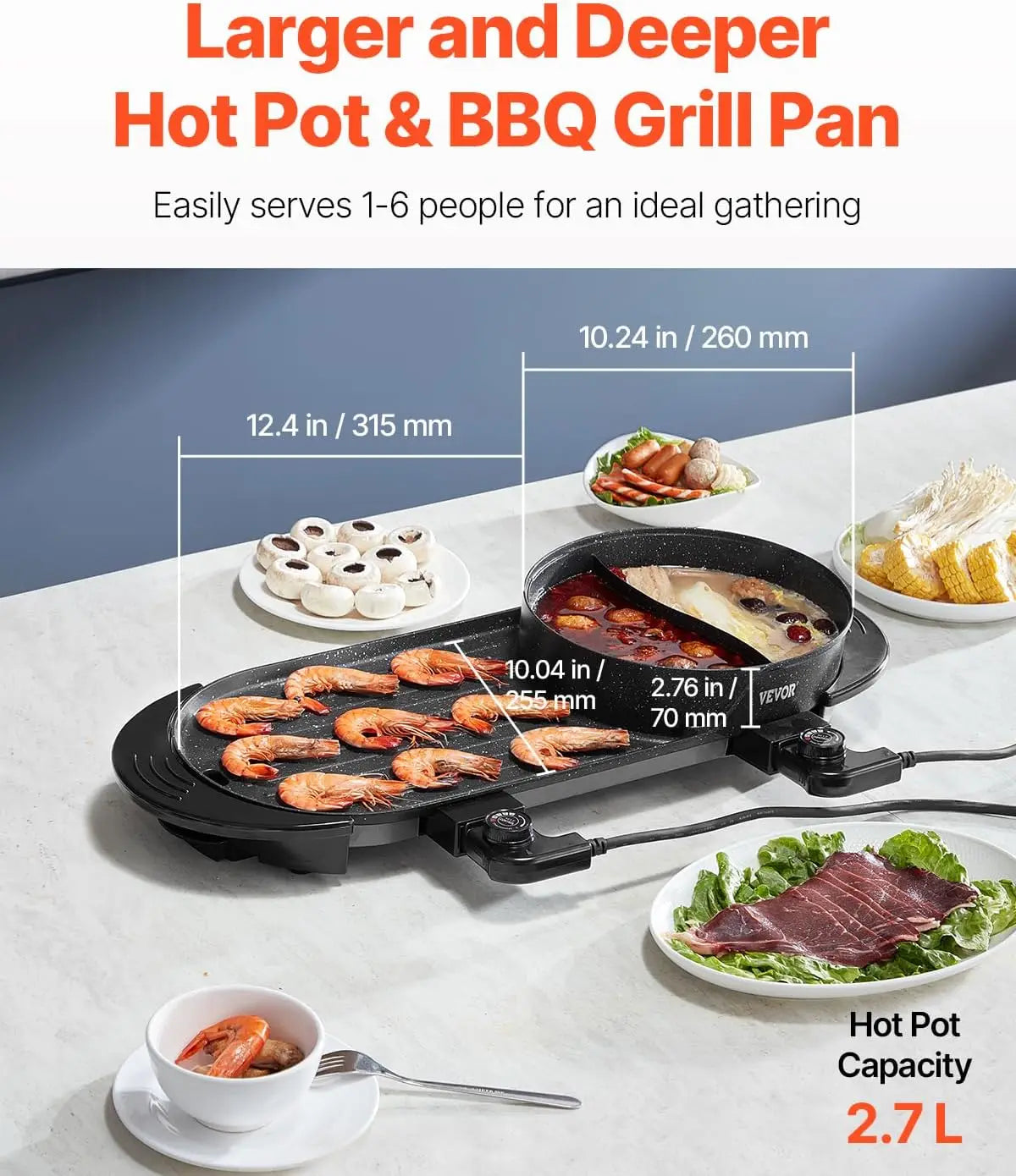 2-in-1 Electric Smokeless Grill and Hot Pot, 2200W Dual Control for Korean BBQ and Shabu Shabu, Non-stick Pan for Family Dining