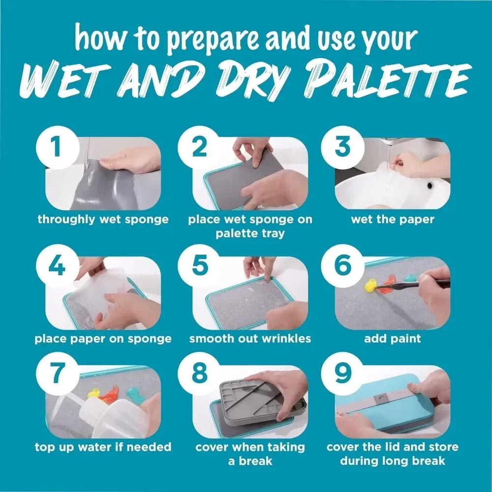 Wet Palette miniature painting kit. Keep the acrylic palette damp with the lid. Watercolor,50pc wet tray paper 2 sponge