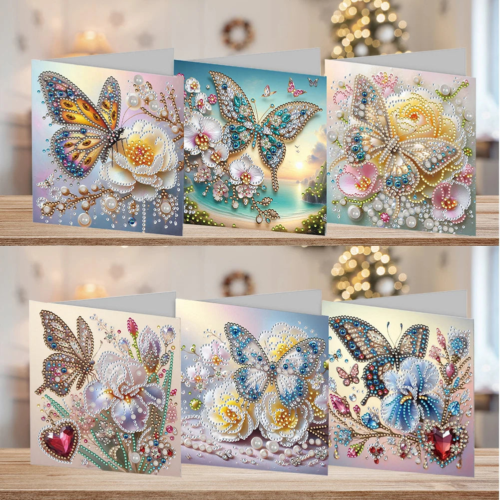 6pcs 5D Rhinestone Arts Greetings Birthday Card DIY Diamond Art Greeting Cards Handmade Diamond Painting Greeting Thank You Card