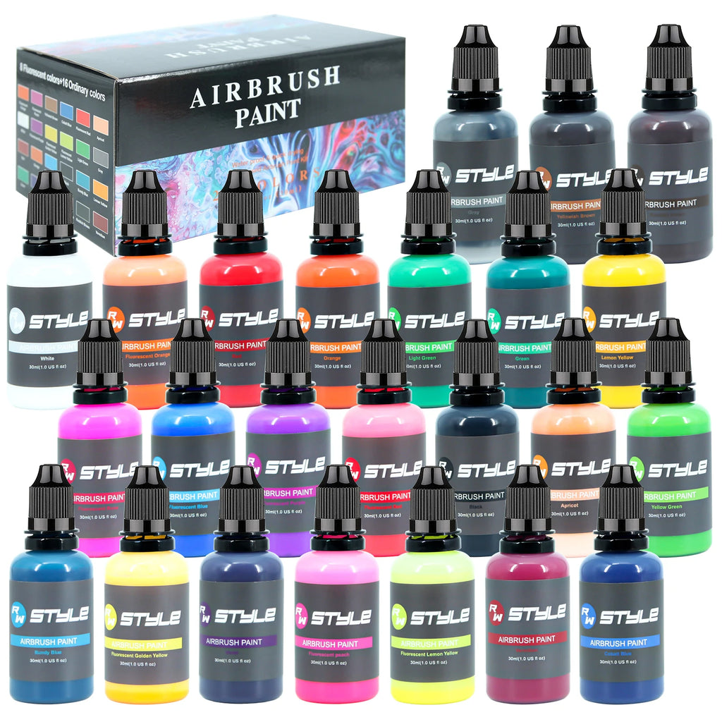 24Colors/Set Airbrush Paint Set, Opaque & Brilliant Acrylic Paint, 1fl Oz, Water Based, Ready To Spray.