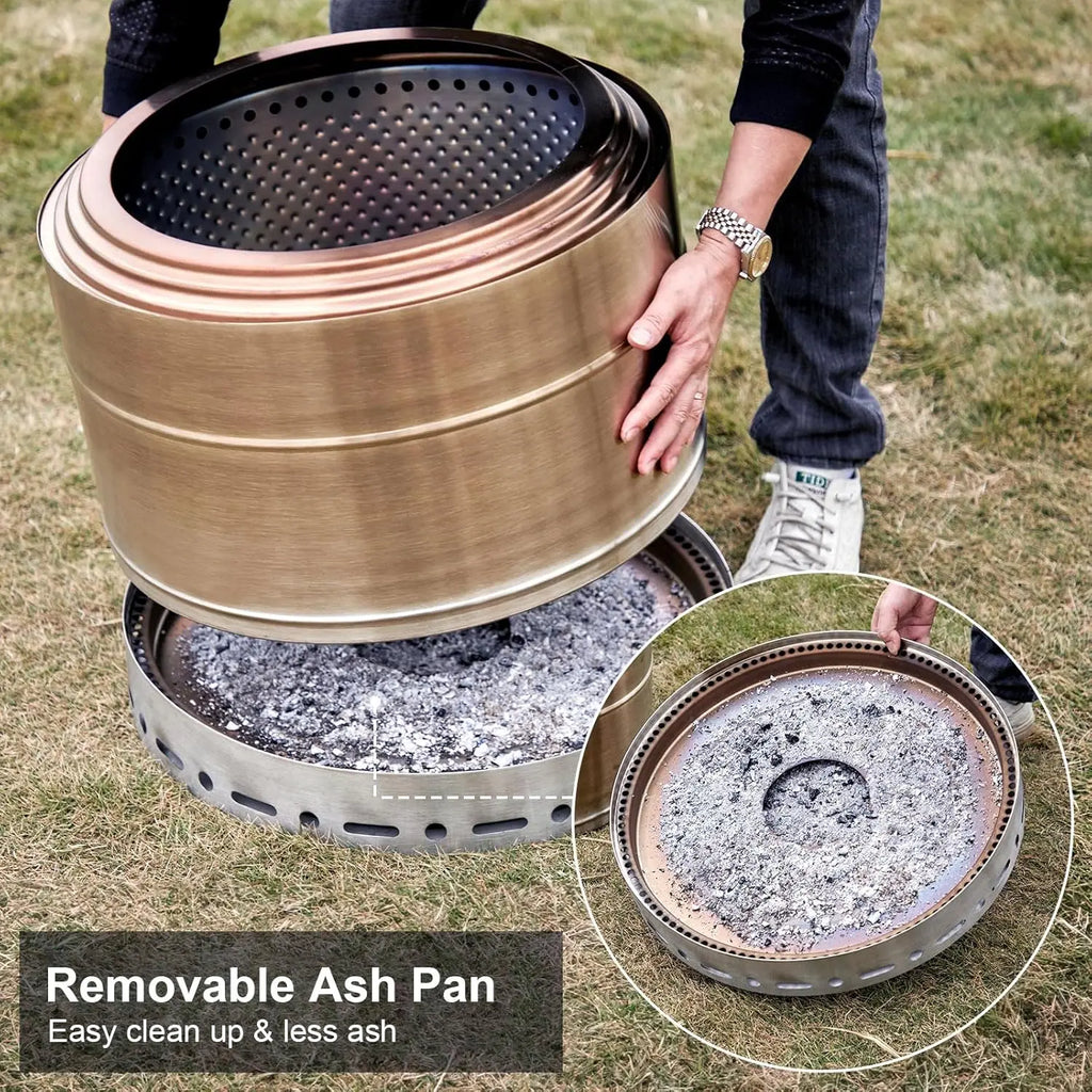 Smokeless Fire Pit 19 Inch for Outdoor Wood Burning, Stainless Steel Portable Firepit with Ash Pan.