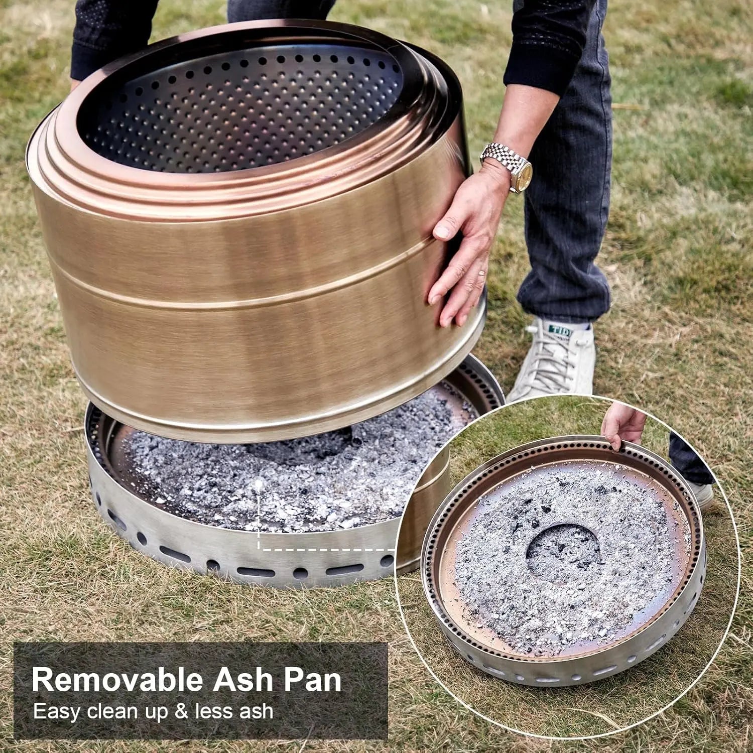 Smokeless Fire Pit 19 Inch for Outdoor Wood Burning, Stainless Steel Portable Firepit with Ash Pan.