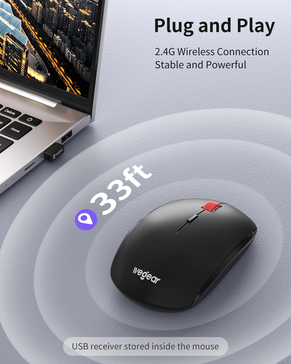 Wireless Mouse 2.4G Slim Mini Cordless Mouse Ergonomic Grips 5Level Adjustable 4000DPI Portable Optical Computer Mice