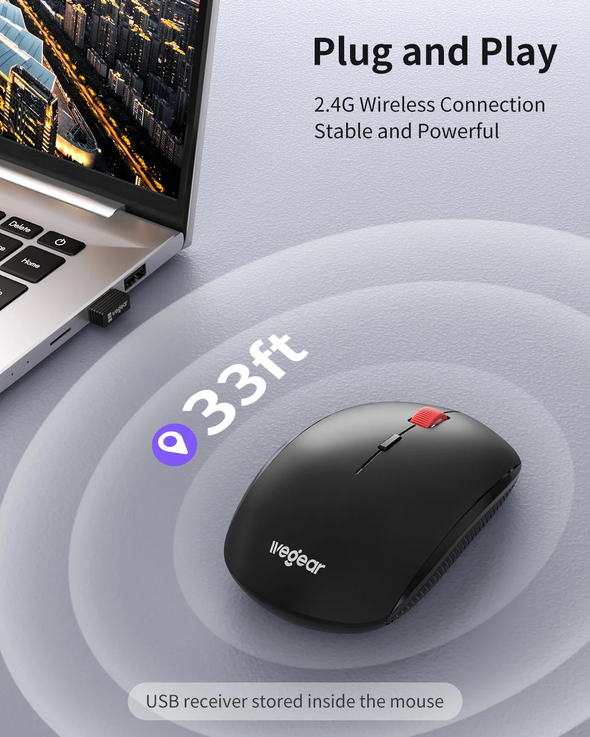 Wireless Mouse 2.4G Slim Mini Cordless Mouse Ergonomic Grips 5Level Adjustable 4000DPI Portable Optical Computer Mice