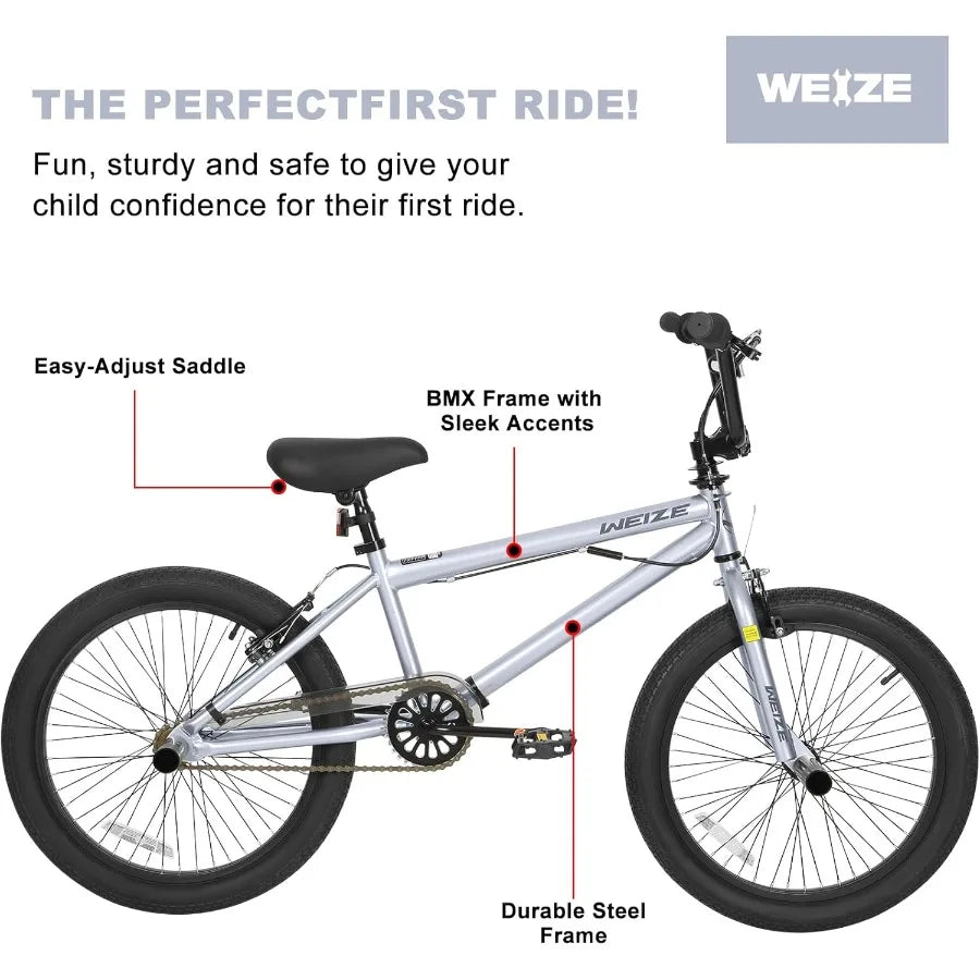 20 inch Freestyle BMX Bike Hi-Ten Steel Frame 360 Degree Rotor Freestyle 4 Pegs Single Speed Teen Bike