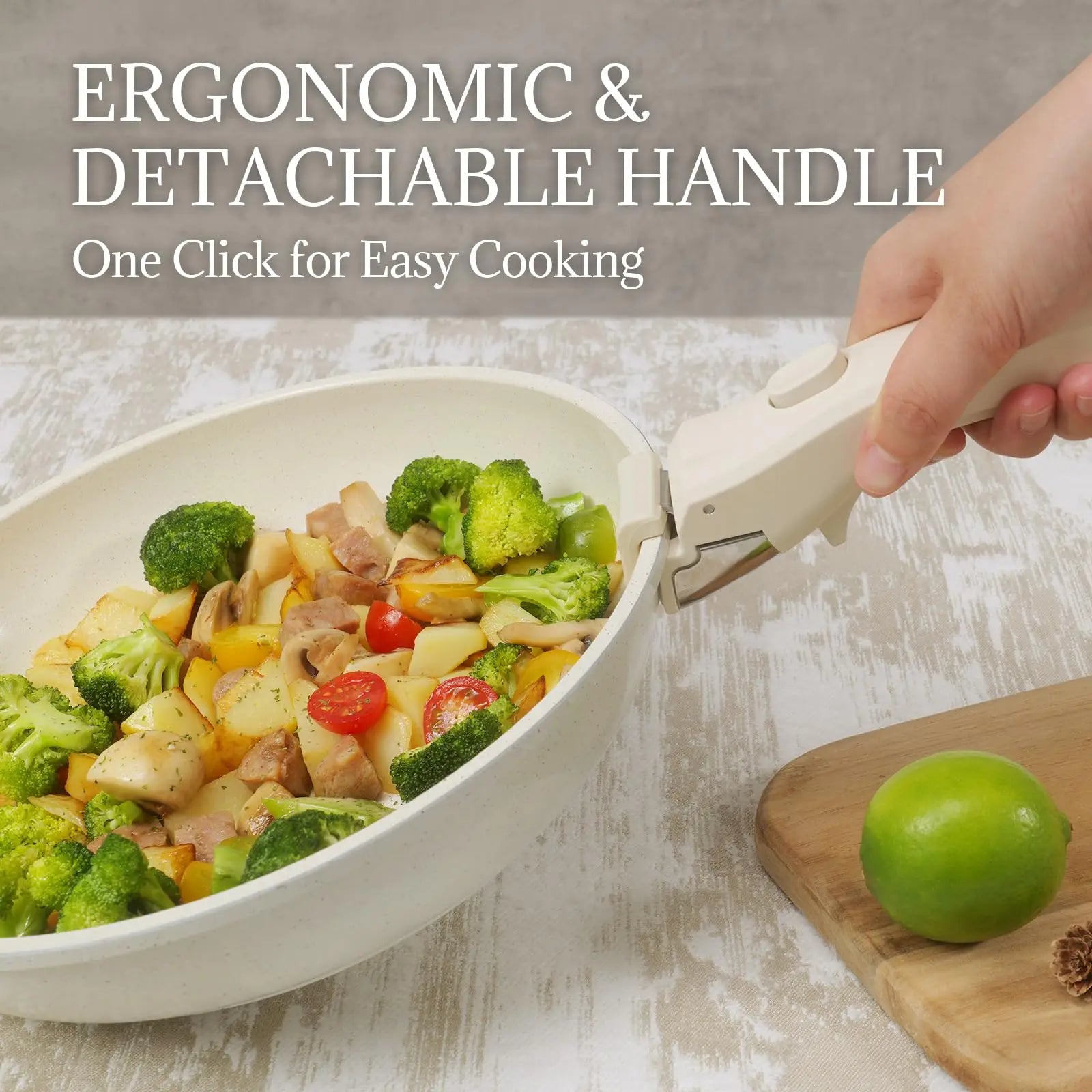 Ceramic Coated Cookware Set 8Pcs, Induction Compatible & Dishwasher Safe, Cream White