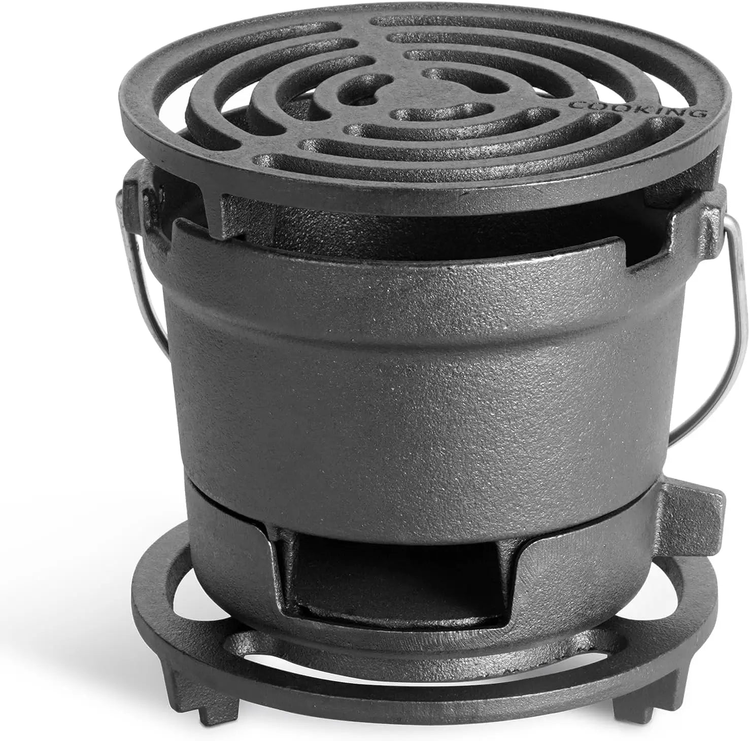 2-in-1 Portable Hibachi Grill, Pre-Seasoned Cast Iron, Mini Charcoal Grill for Camping with Draft Door & 2 Grates