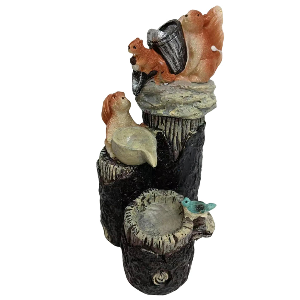 Duck /Squirrel Fountain Ornament Water Fountain Squirrel Statue Landscaping Decor with Light.