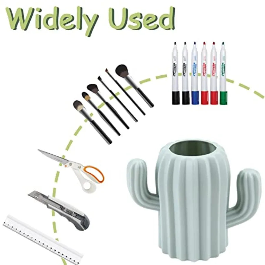 2 PCS Cactus Pen Holder with 4 PCS Cactus Gel Pen Set - Multifunctional Cosmetic and Stationery Storage Organizer for Desk Make