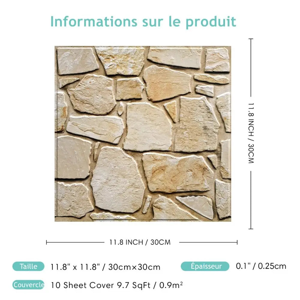 3D Tile Stickers, 3D Faux Stone Textures, Matte, 30cm x 30cm, Water and Mold Resistant.