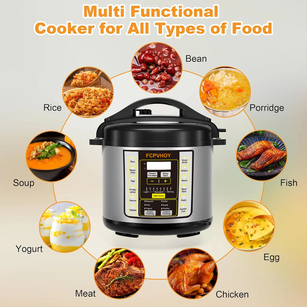 Electric Pressure Cooker 6 Qt 9-in-1 Instant Multi Cooker with Safer Venting Design Stainless Steel 304 Liner for Rice S