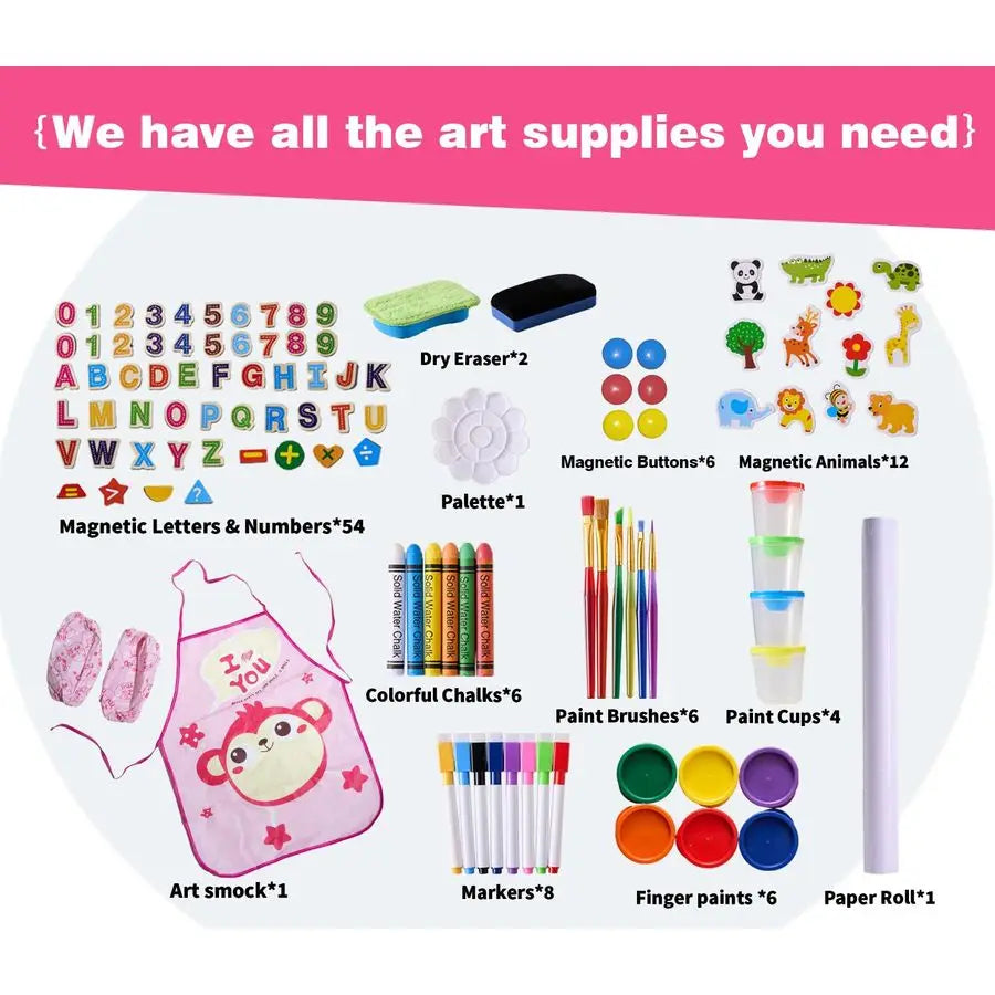 Easel for Kids Adjustable Wooden DoubleSided Magnetic Whiteboard and Chalk Board with Paper Roll, 100 Drawing Accessories Foldab