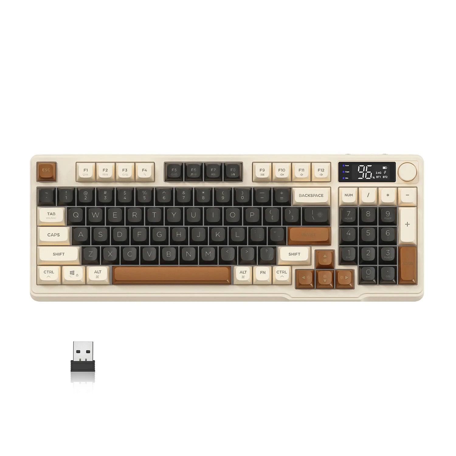 Wireless Gaming Keyboard with Display Screen & Knob, Bluetooth/2.4GHz Quiet Membrane Keyboard, 3000mAh Rechargeable