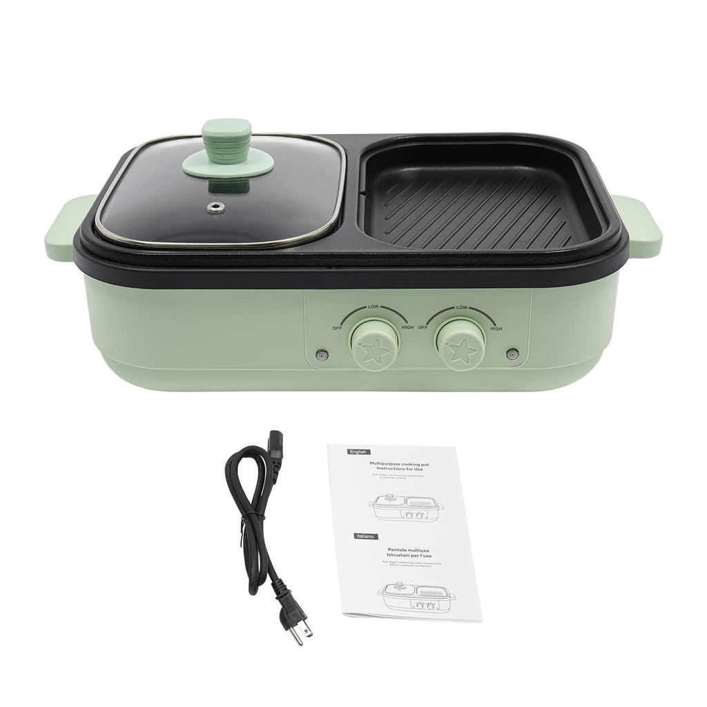 Cookware set-2-in-1 Hot Pot and Grill: Dual Heating Zones for Simultaneous Cooking, Perfect for Family and Friend Gatherings