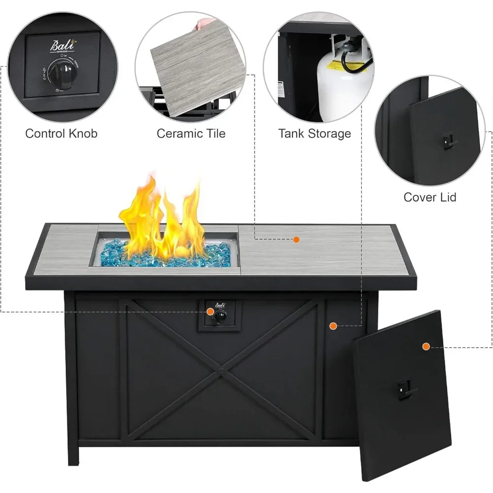 42 inch 50,000 BTU Rectangular Propane Gas Fire Pit Table with Fire Glass.