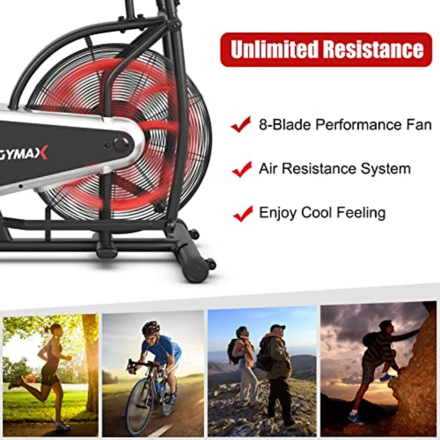 Fan Bike Air Resistance Upright Bike with LCD Monitor Phone Holder Builtin Wheels for Home Gym Cardio Training Workout Fitness