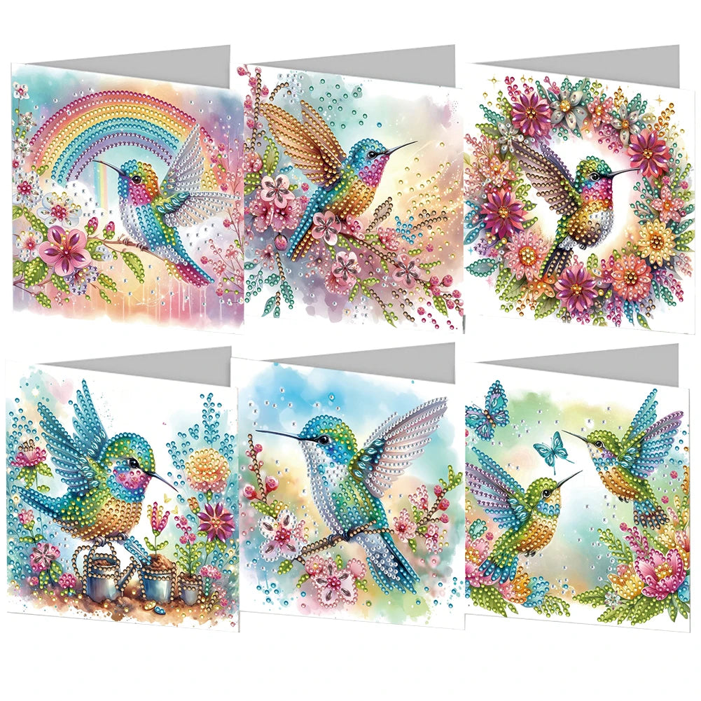 6pcs 5D Rhinestone Arts Greetings Birthday Card DIY Diamond Art Greeting Cards Handmade Diamond Painting Greeting Thank You Card